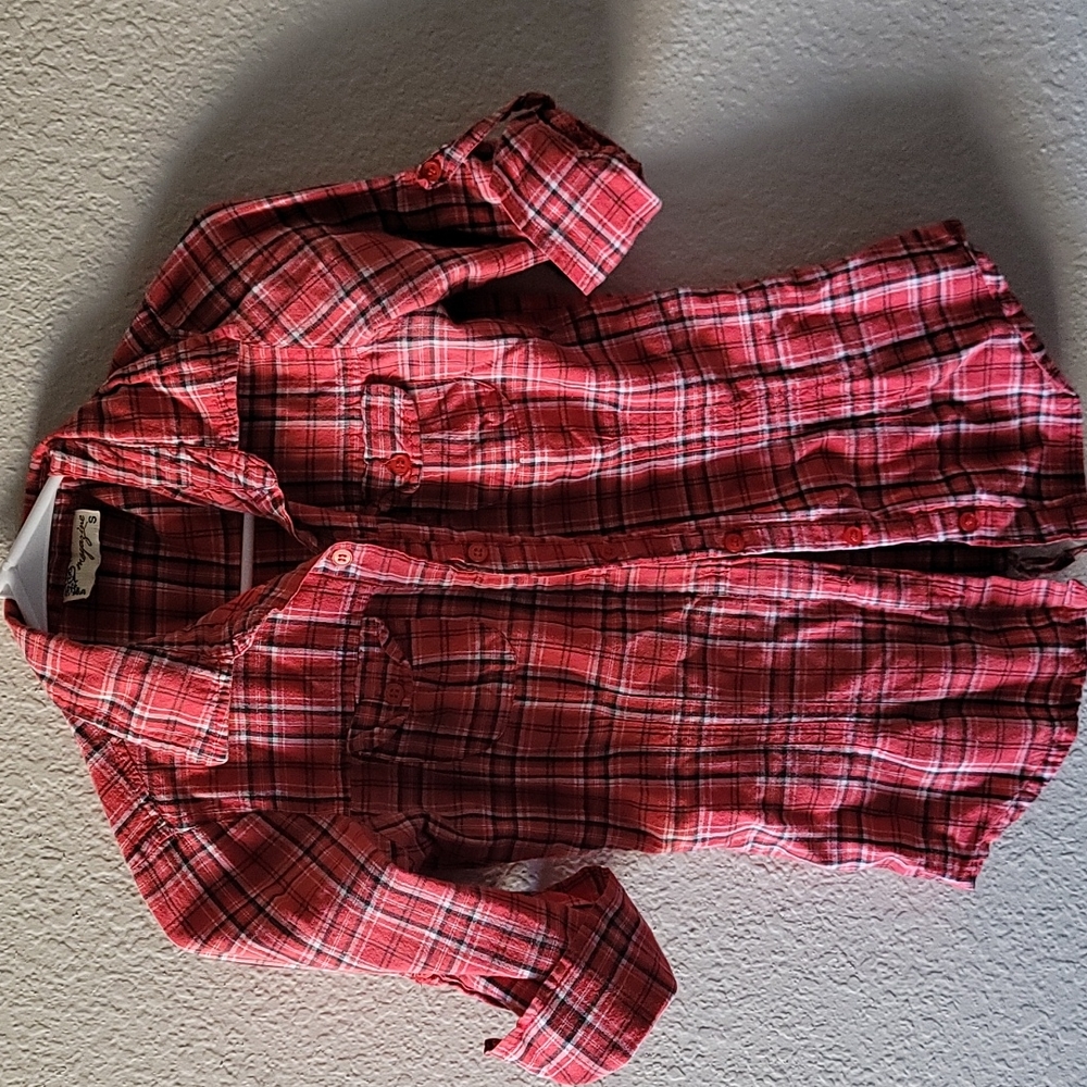 Magazine Red Plaid Button-Up Shirt | Juniors S | Adjustable Tie Back | EUC